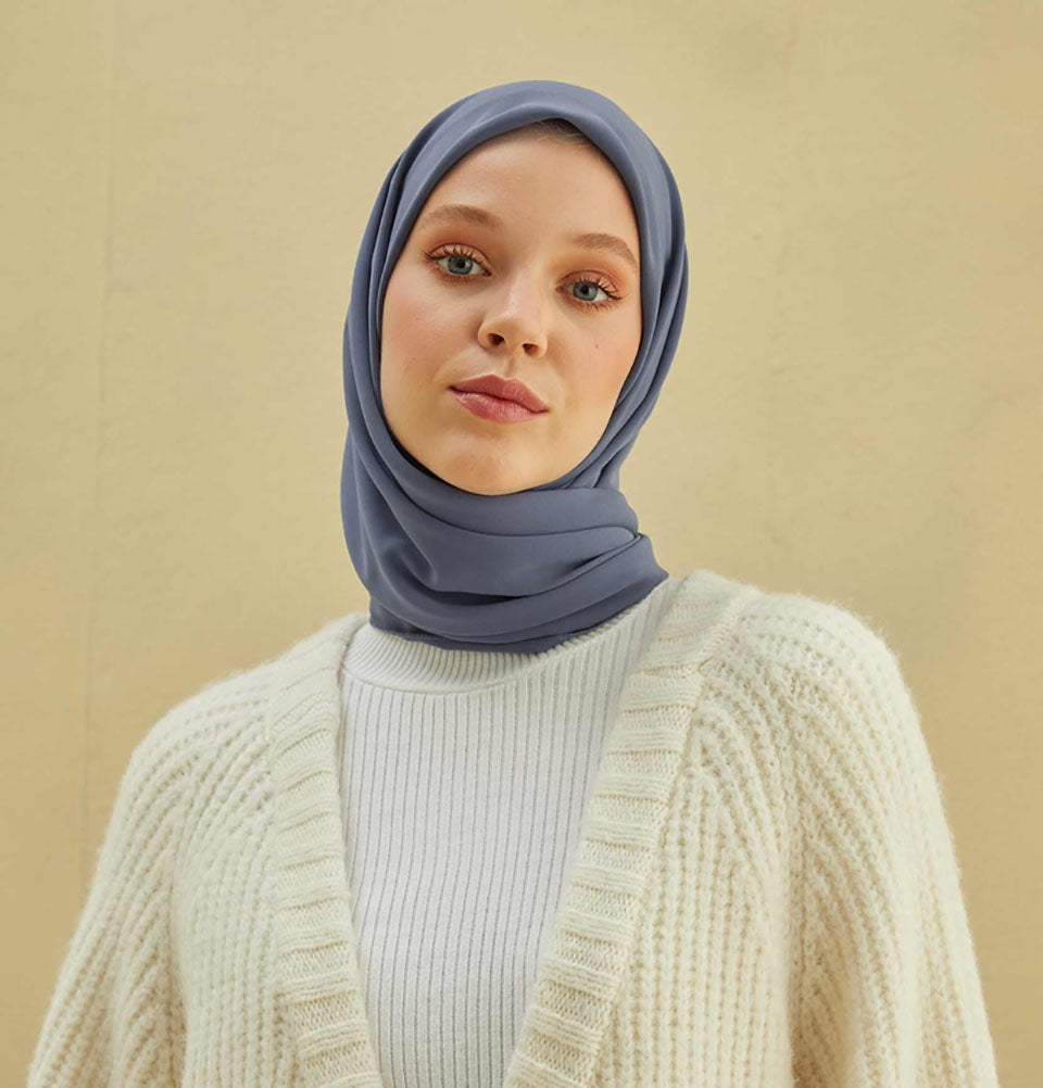 Medine Ipek Chiffon Square Hijab - Denim Blue