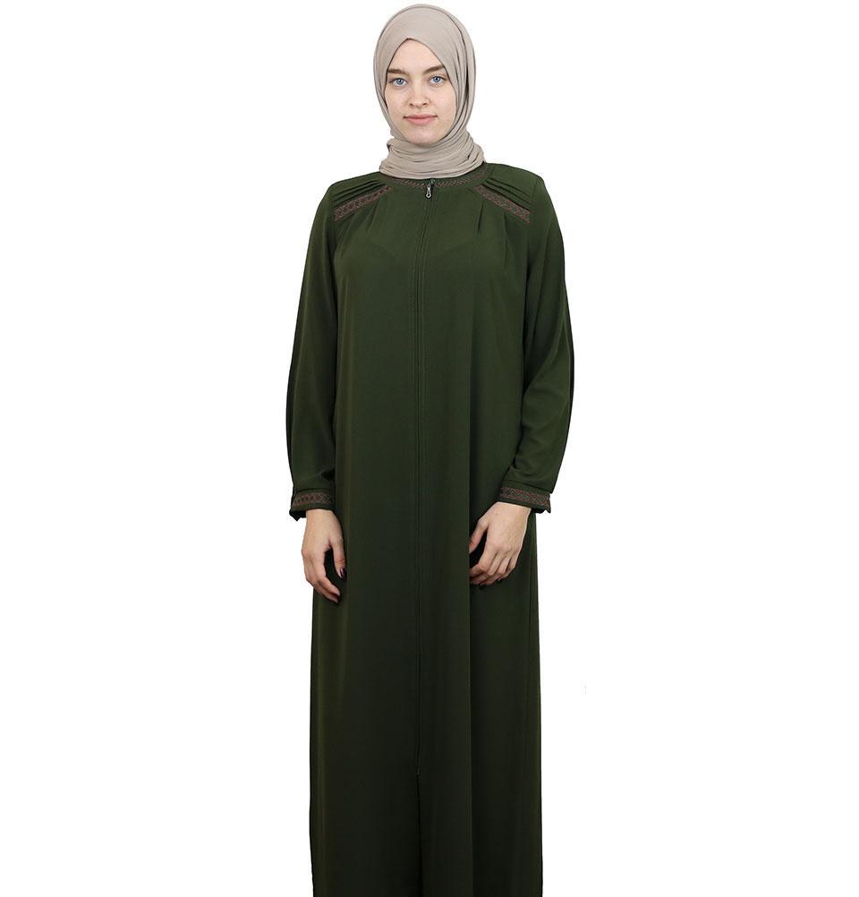 Embroidered Ferace Abaya 241 Olive Green