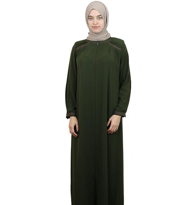 Embroidered Ferace Abaya 241 Olive Green