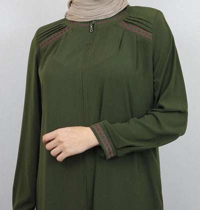 Embroidered Ferace Abaya 241 Olive Green