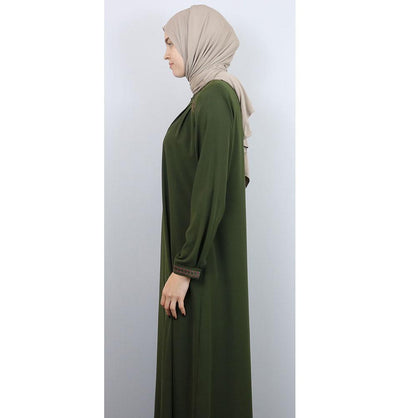 Embroidered Ferace Abaya 241 Olive Green