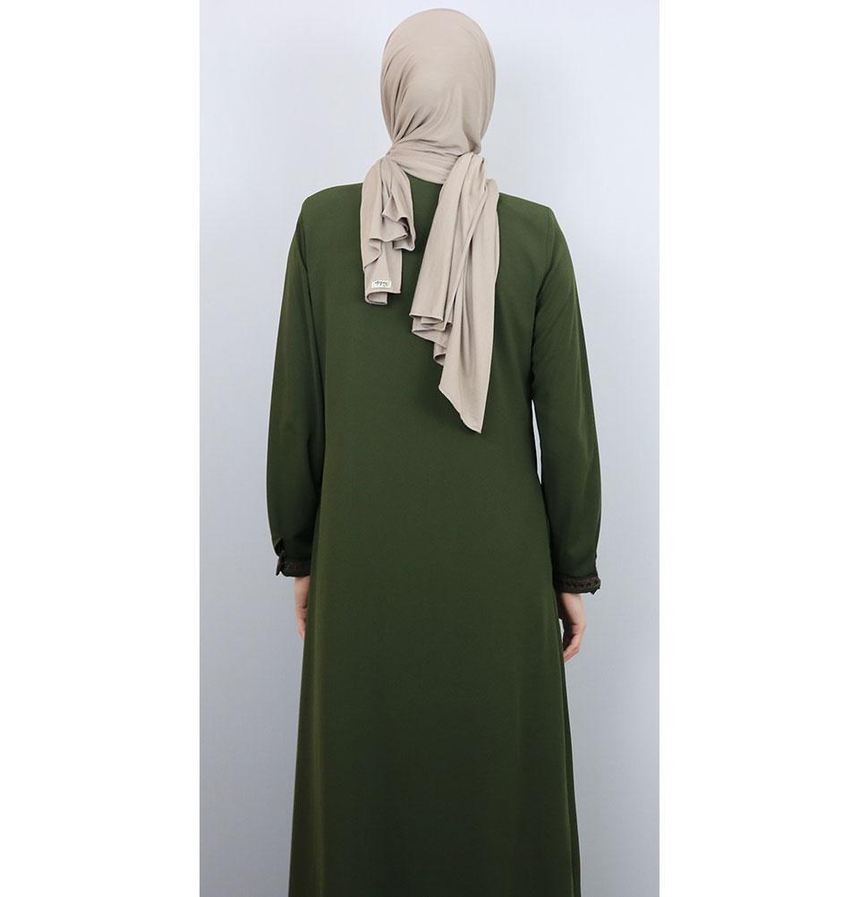 Embroidered Ferace Abaya 241 Olive Green