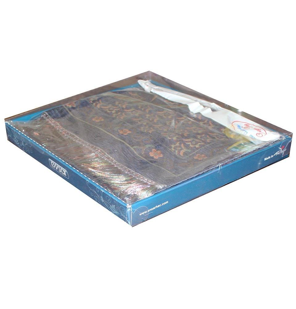 Ensar Prayer Rug Luxury Embroidered Chenille Thin Prayer Mat Gift Box Set - Rose Scented - Blue - Modefa 