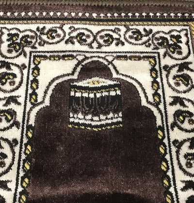 Child Velvet Islamic Prayer Rug - Brown with Kaba