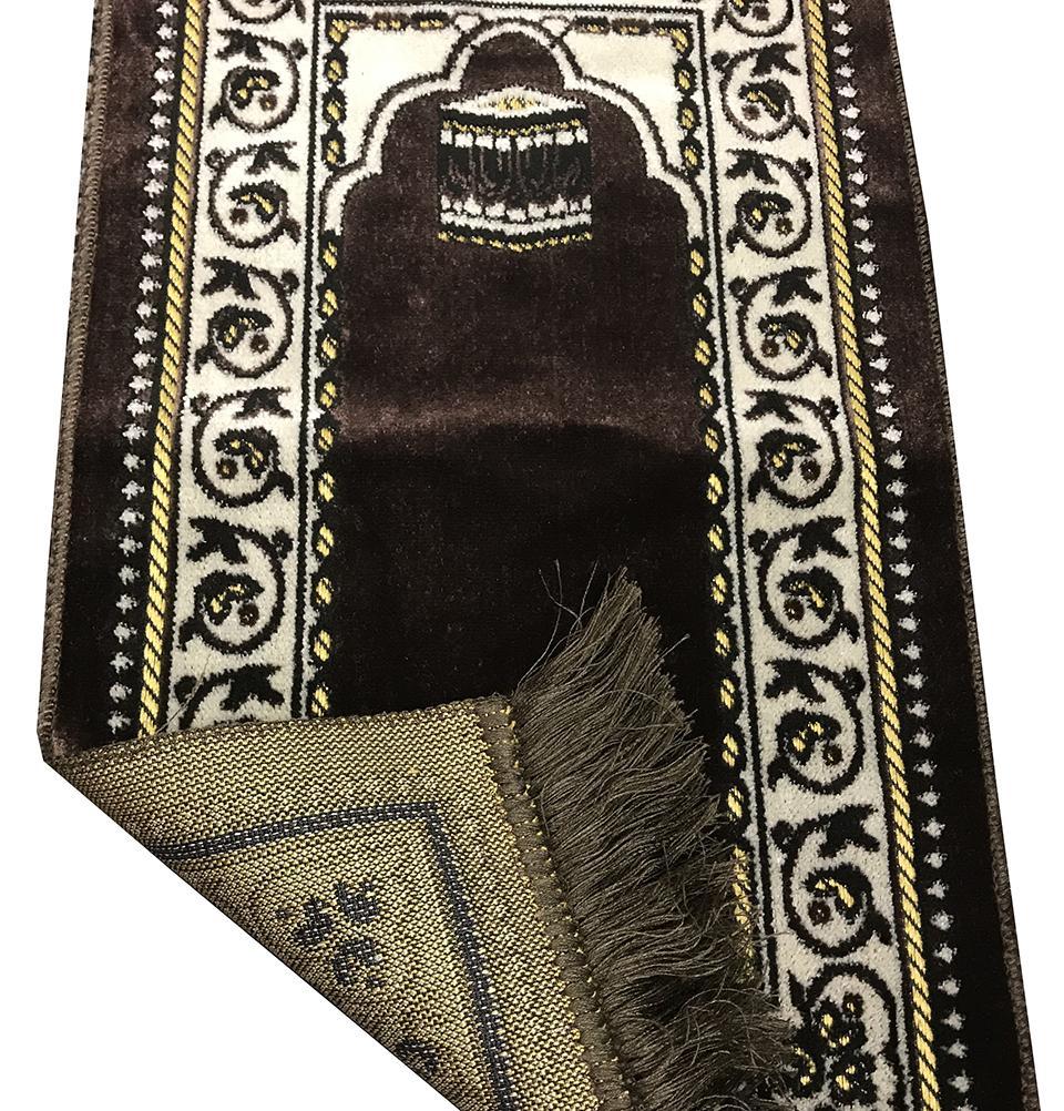 Child Velvet Islamic Prayer Rug - Brown with Kaba