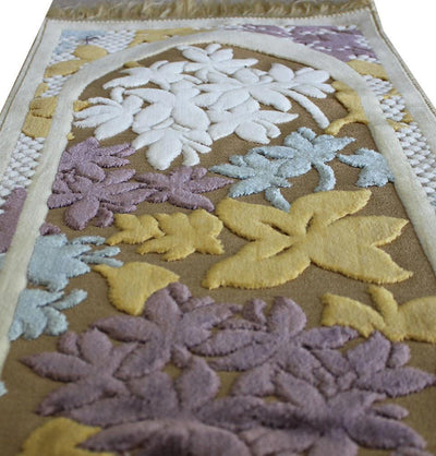 Ensar Prayer Rug Child Velvet Floral Prayer Rug - Creme - Modefa 