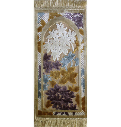 Ensar Prayer Rug Child Velvet Floral Prayer Rug - Creme - Modefa 