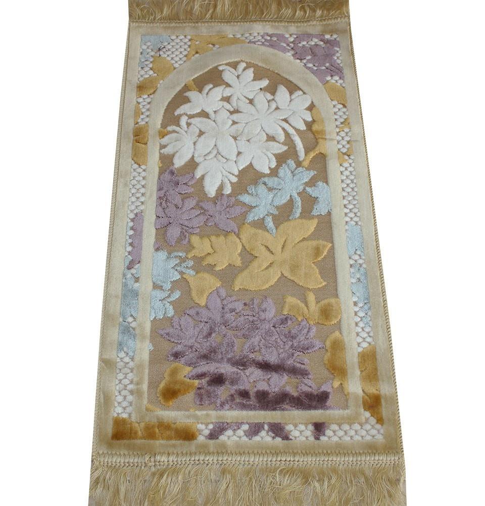 Ensar Prayer Rug Child Velvet Floral Prayer Rug - Creme - Modefa 