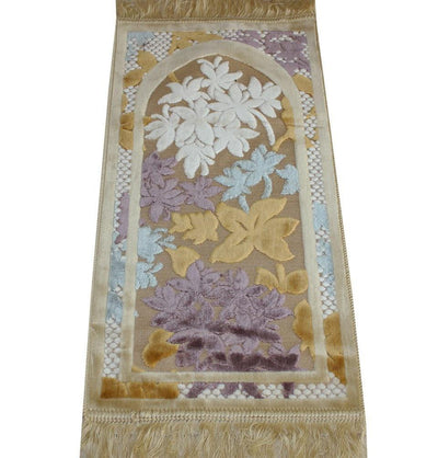 Ensar Prayer Rug Child Velvet Floral Prayer Rug - Creme - Modefa 