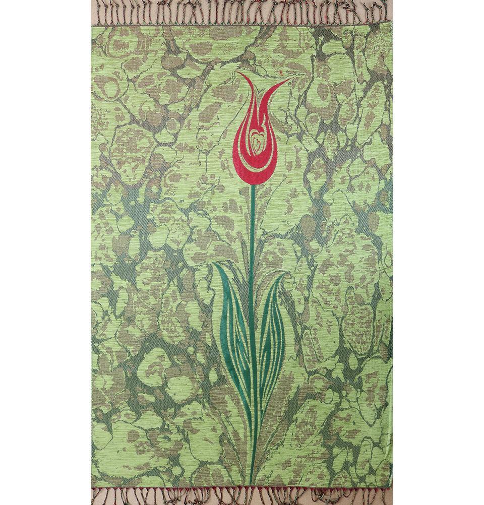 Woven Chenille Turkish Ebru Tulip Prayer Mat Green
