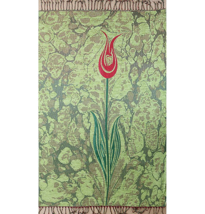 Woven Chenille Turkish Ebru Tulip Prayer Mat Green