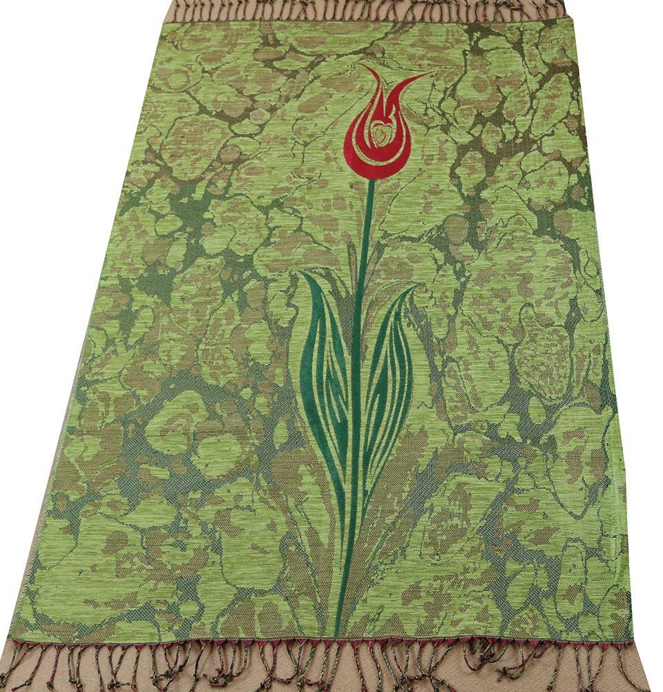 Woven Chenille Turkish Ebru Tulip Prayer Mat Green