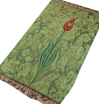Woven Chenille Turkish Ebru Tulip Prayer Mat Green