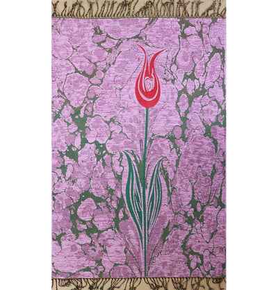 Woven Chenille Turkish Ebru Tulip Prayer Mat Pink