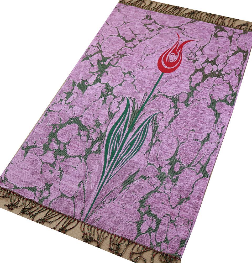 Woven Chenille Turkish Ebru Tulip Prayer Mat Pink
