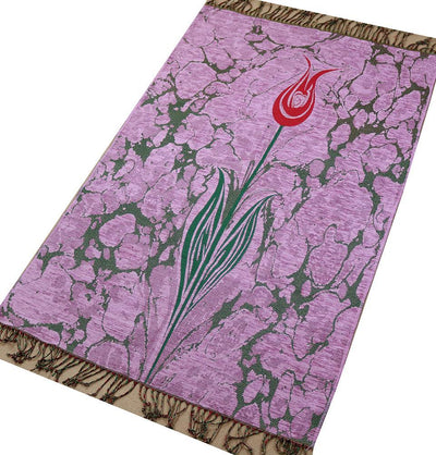 Woven Chenille Turkish Ebru Tulip Prayer Mat Pink