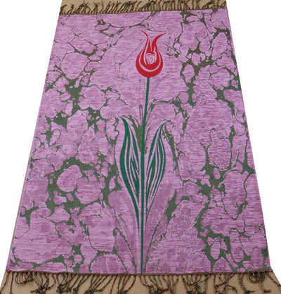 Woven Chenille Turkish Ebru Tulip Prayer Mat Pink
