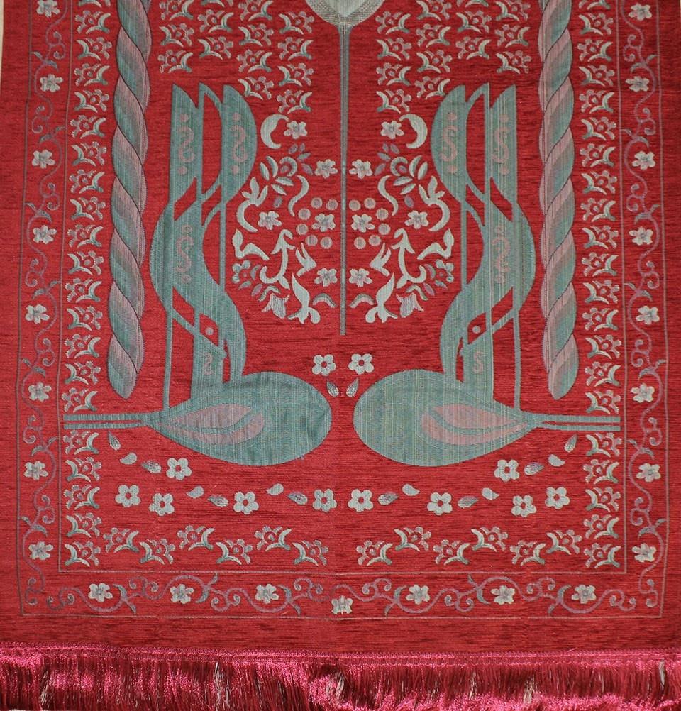 Ensar Prayer Rug Luxury Embroidered Chenille Thin Prayer Mat Gift Box Set - Rose Scented - Red - Modefa 
