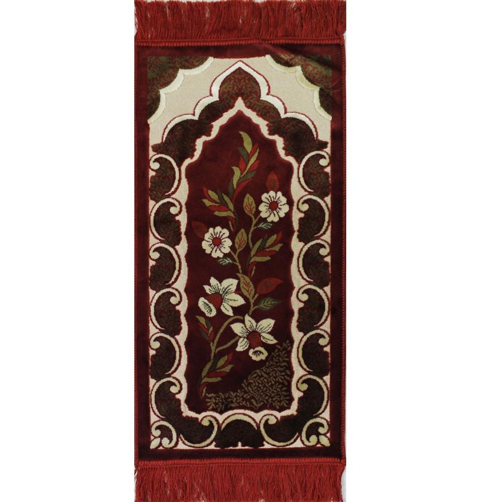 Ensar Prayer Rug Child Velvet Floral Prayer Rug - Red - Modefa 