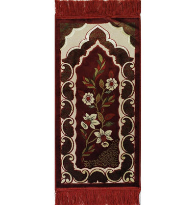 Ensar Prayer Rug Child Velvet Floral Prayer Rug - Red - Modefa 