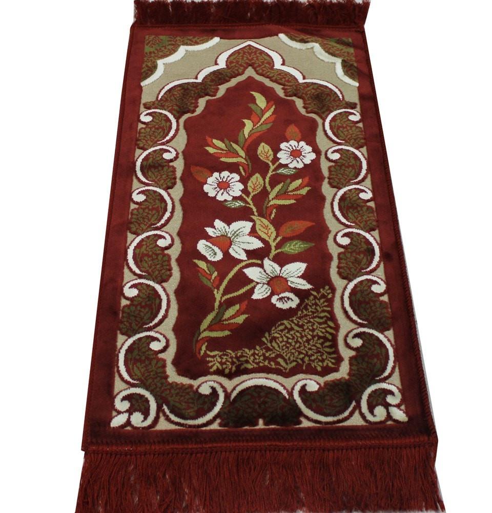 Ensar Prayer Rug Child Velvet Floral Prayer Rug - Red - Modefa 