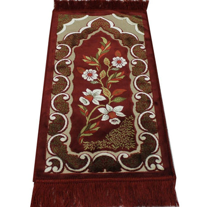 Ensar Prayer Rug Child Velvet Floral Prayer Rug - Red - Modefa 