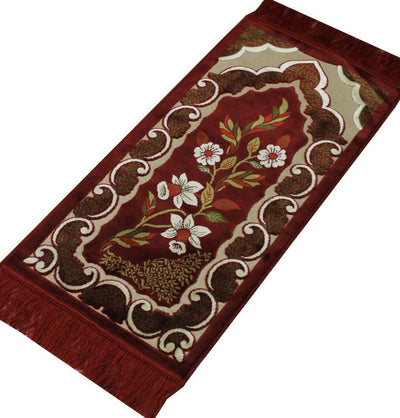 Ensar Prayer Rug Child Velvet Floral Prayer Rug - Red - Modefa 