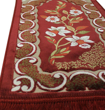 Ensar Prayer Rug Child Velvet Floral Prayer Rug - Red - Modefa 