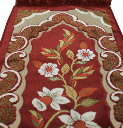 Ensar Prayer Rug Child Velvet Floral Prayer Rug - Red - Modefa 