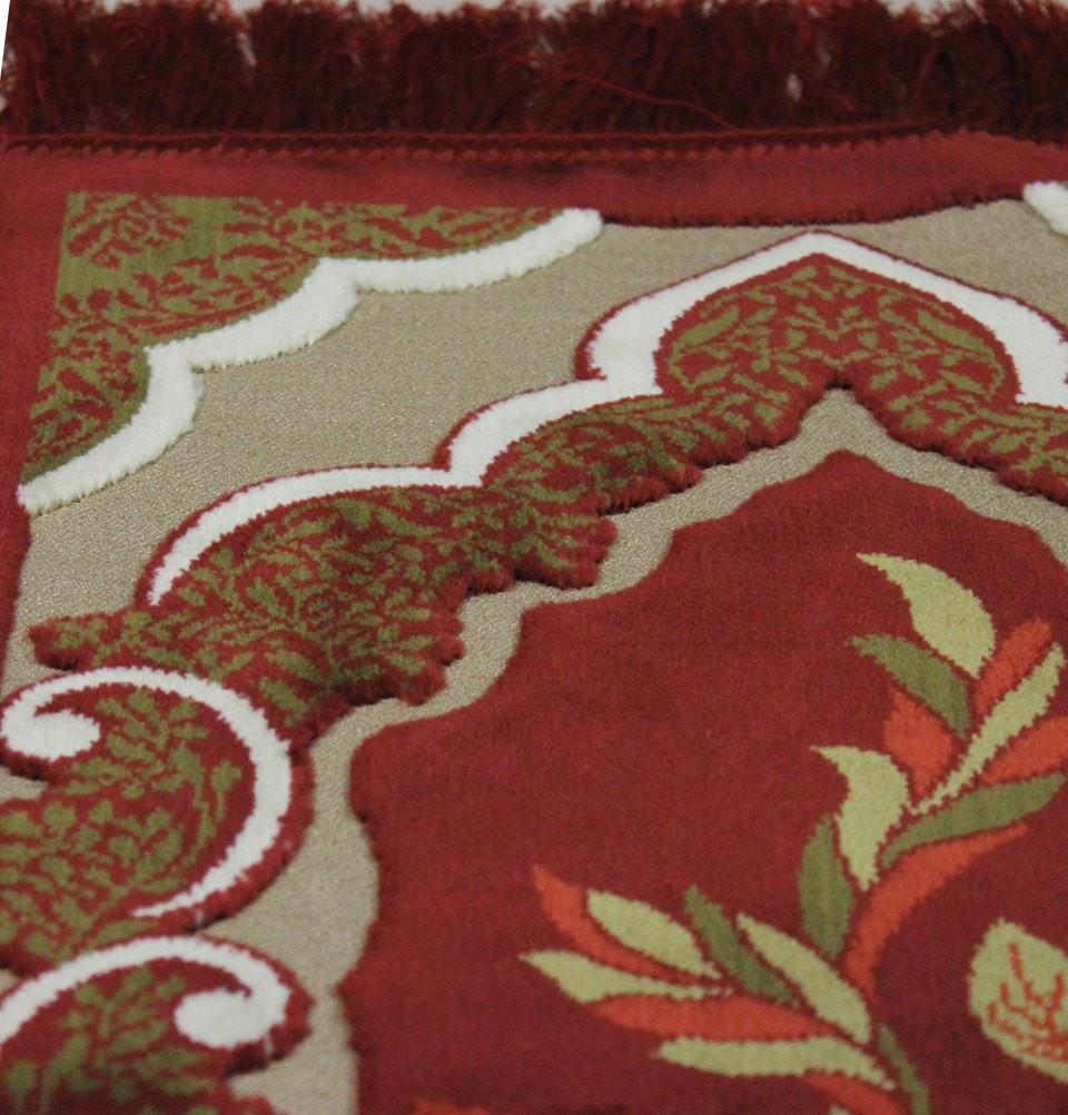Ensar Prayer Rug Child Velvet Floral Prayer Rug - Red - Modefa 