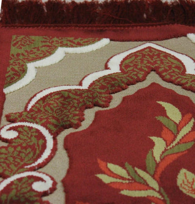 Ensar Prayer Rug Child Velvet Floral Prayer Rug - Red - Modefa 