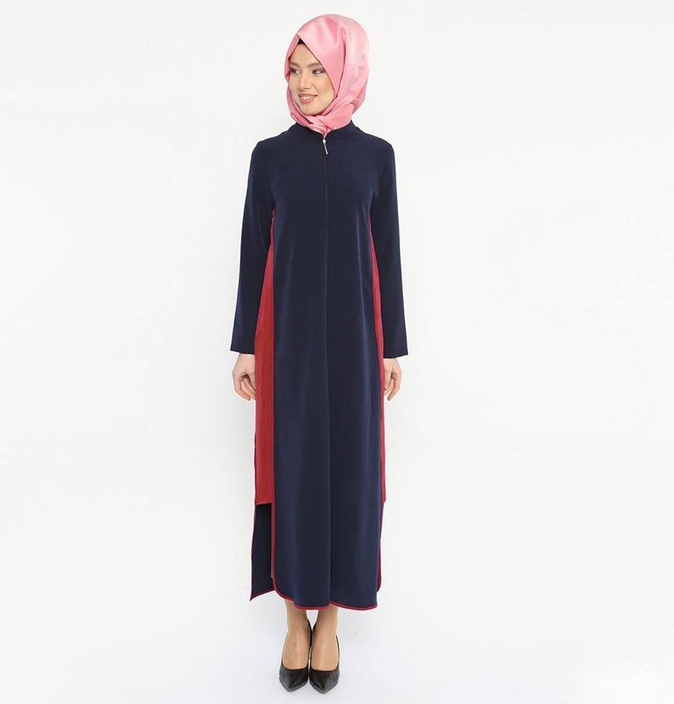 Turkish Ferace Islamic Abaya Dress Blue and Red ET 2112 Etem Temur