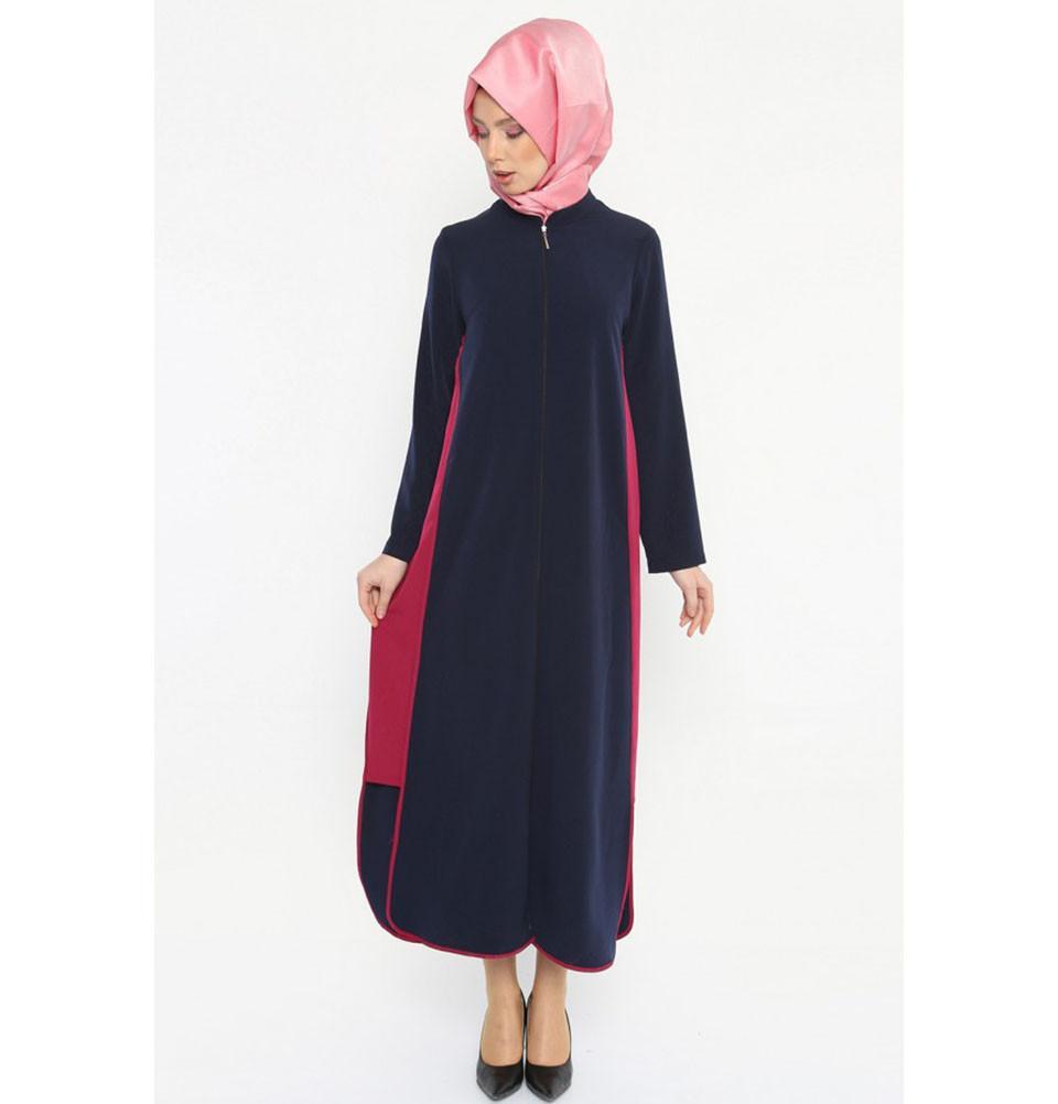 Etem Temur Dress Turkish Ferace Abaya Blue and Fuchsia ET 2112 - Modefa 