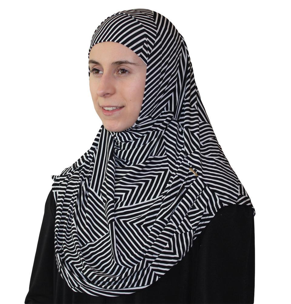 Firdevs Practical Amira Hijab Black/Ivory Zig Zag Stripe