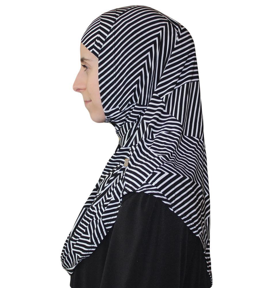 Firdevs Practical Amira Hijab Black/Ivory Zig Zag Stripe