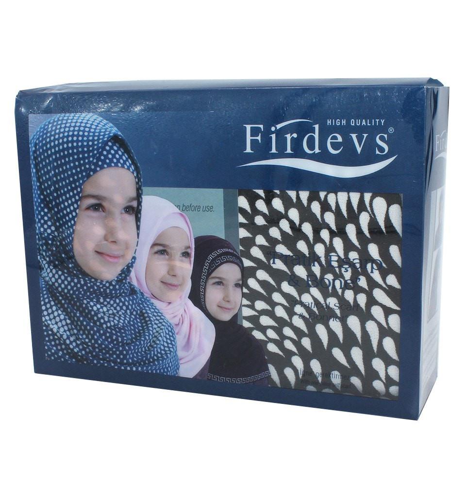Firdevs Amirah hijab Firdevs Girl's Practical Hijab Scarf & Bonnet Raindrop Black & White - Modefa 