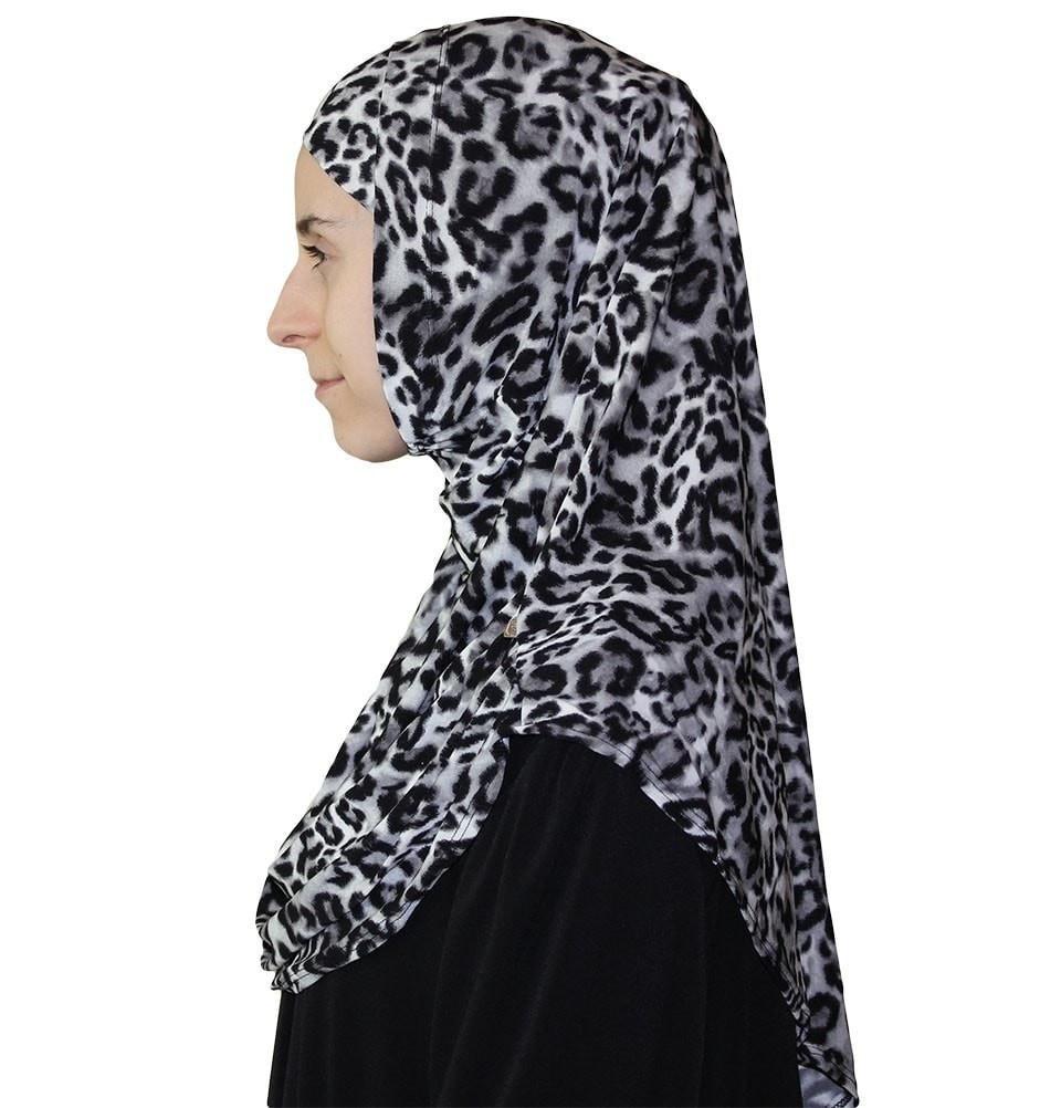 Firdevs Practical Hijab Scarf & Bonnet  Leopard Print Grey