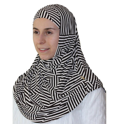 Firdevs Amirah hijab Firdevs Practical Scarf & Bonnet Zig Zag Stripe Brown/Ivory - Modefa 