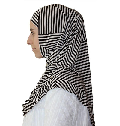Firdevs Amirah hijab Firdevs Practical Scarf & Bonnet Zig Zag Stripe Brown/Ivory - Modefa 