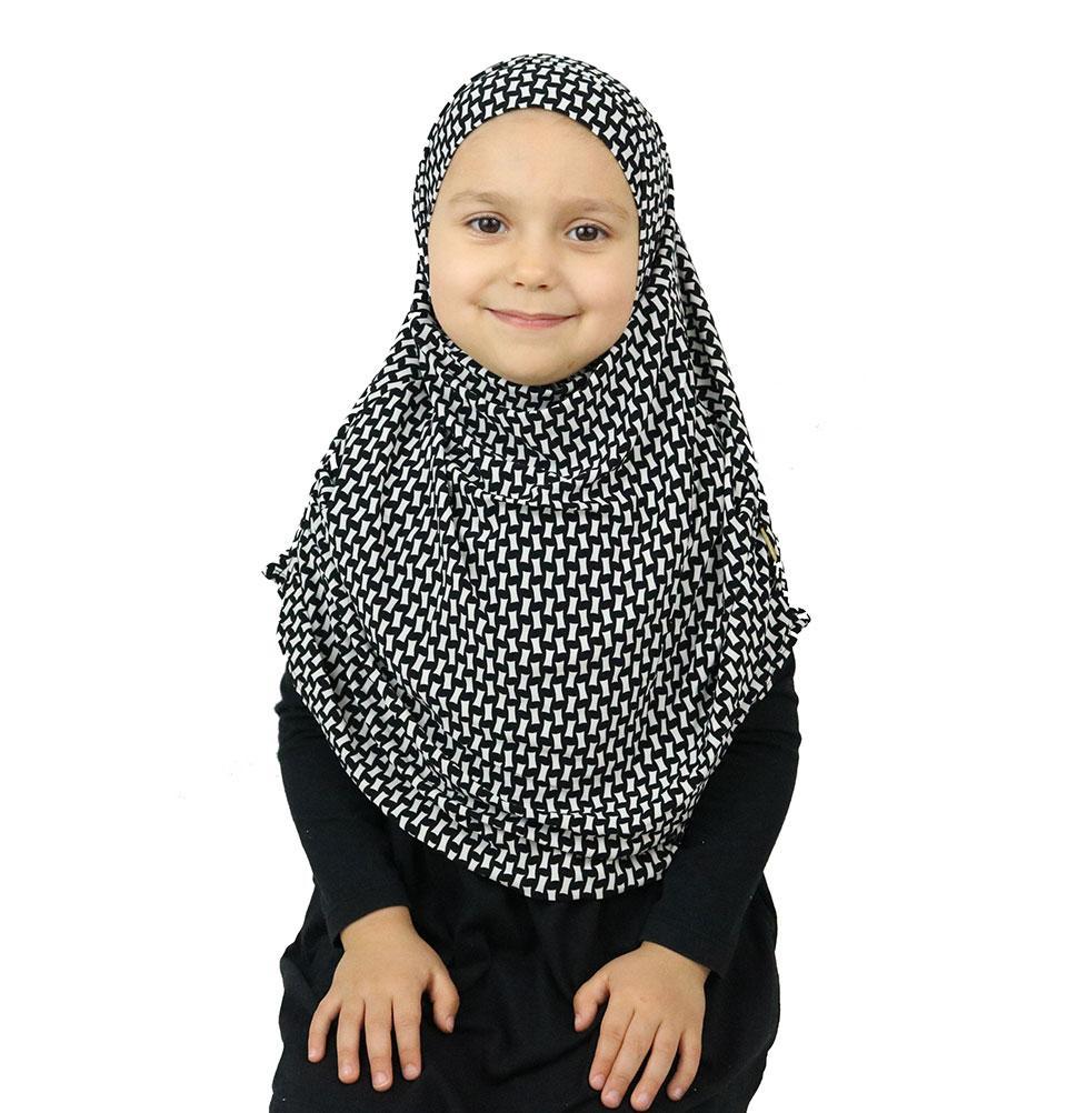 Firdevs Girl's Practical Hijab Scarf & Bonnet Geometric Black/White