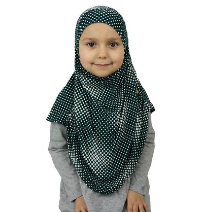 Firdevs Girl's Practical Hijab Scarf & Bonnet Green/Ivory Polka Dot