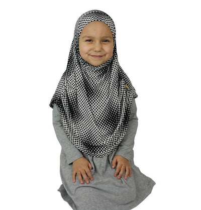 Firdevs Girl's Practical Hijab Scarf & Bonnet Ivory/Black Polka Dot