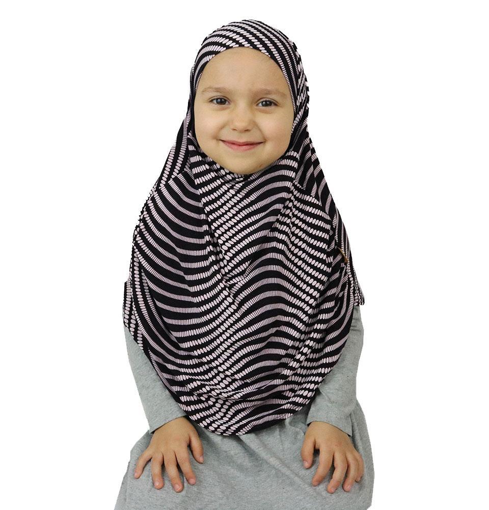 Firdevs Girl's Practical Hijab Scarf & Bonnet Purple/Ivory Polka Dot Swirl