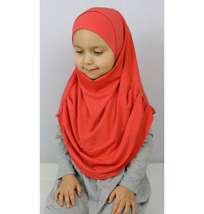 Firdevs Girl's Practical Hijab Scarf & Bonnet Coral Pink