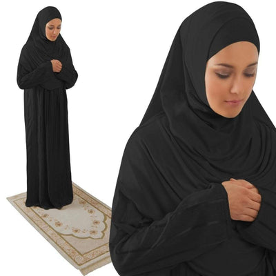 Firdevs Dress Amade Women's One-Piece Prayer Dress Black Abaya Gift Set