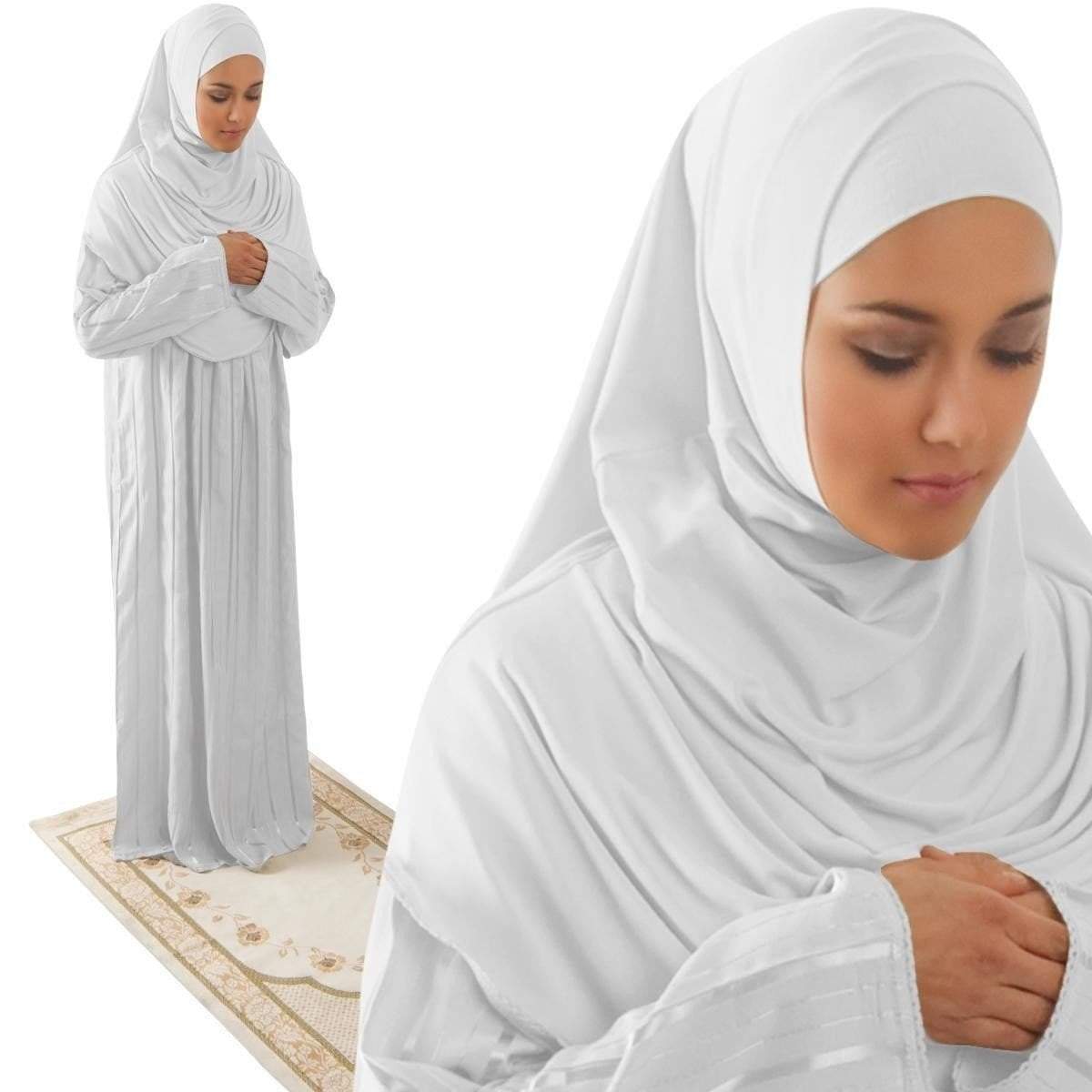 Firdevs Dress Amade Women's One-Piece Prayer Dress White Abaya Gift Set