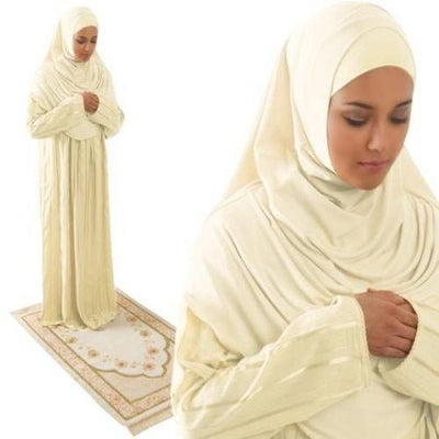 Firdevs Dress Amade Women's One-Piece Prayer Dress Creme Abaya Gift Set - Modefa 