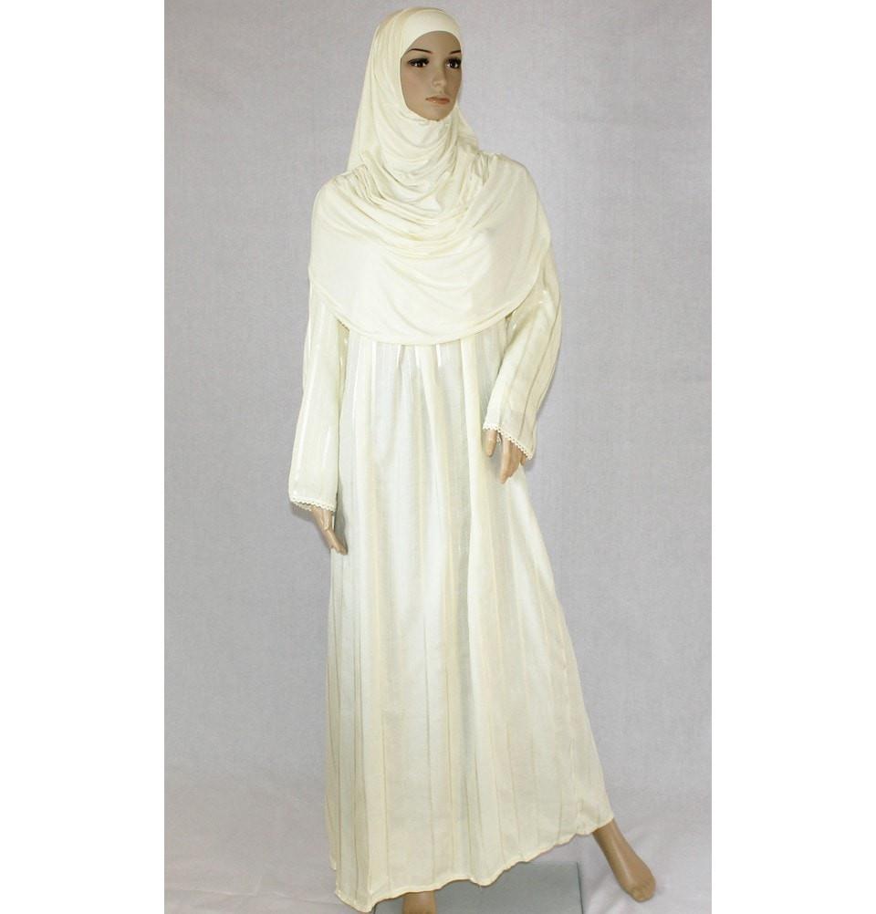 Amade Women's One-Piece Prayer Dress Creme Abaya Gift Set