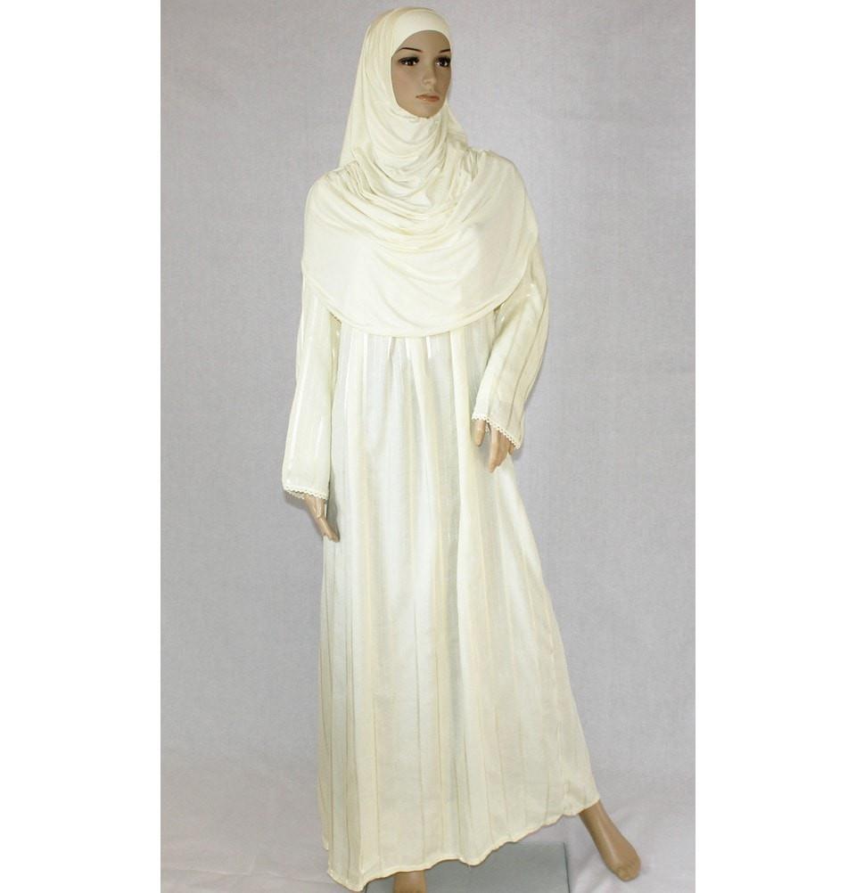 Firdevs Dress Amade Women's One-Piece Prayer Dress Creme Abaya Gift Set - Modefa 