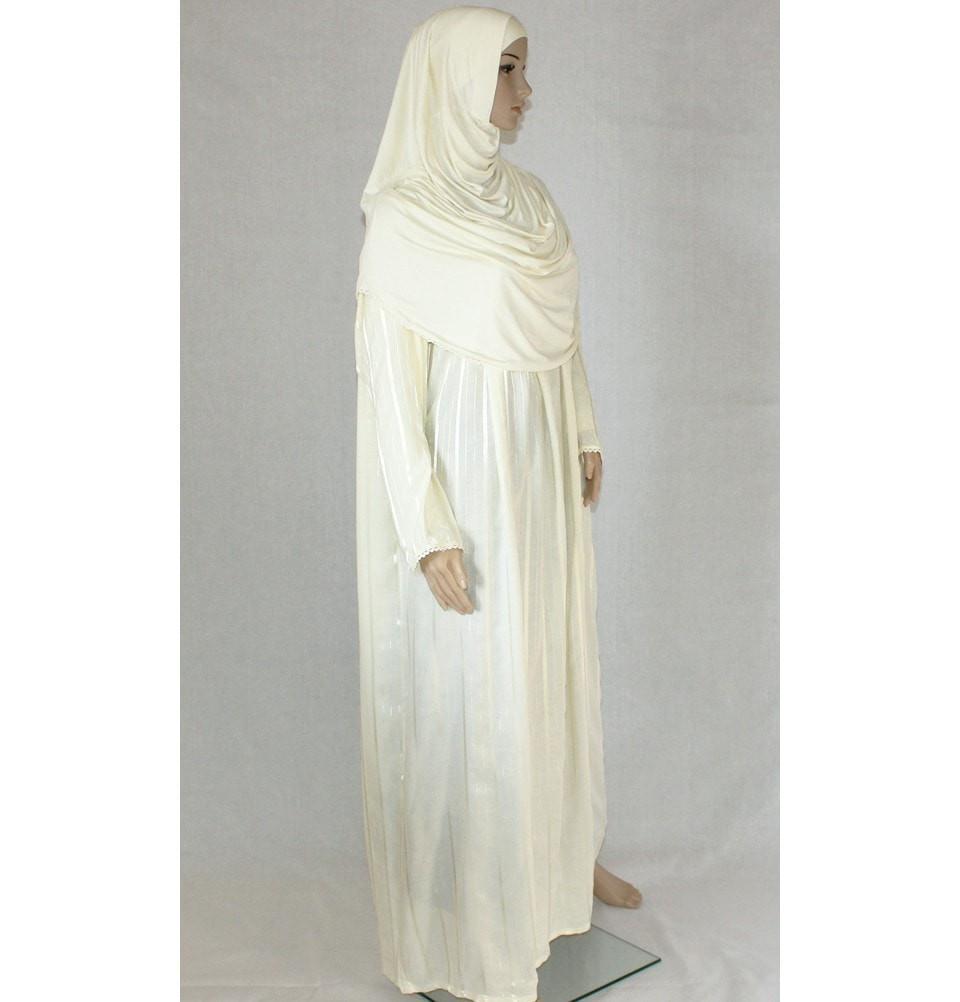 Firdevs Dress Amade Women's One-Piece Prayer Dress Creme Abaya Gift Set - Modefa 